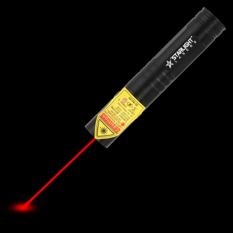 Puntero láser rojo R2 Pro compacto con el haz láser visible en la oscuridad