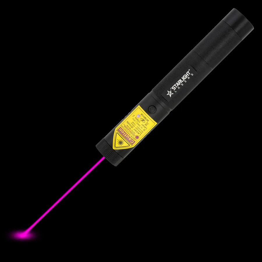 Puntero láser violeta V1 Pro de con el haz láser visible en la oscuridad